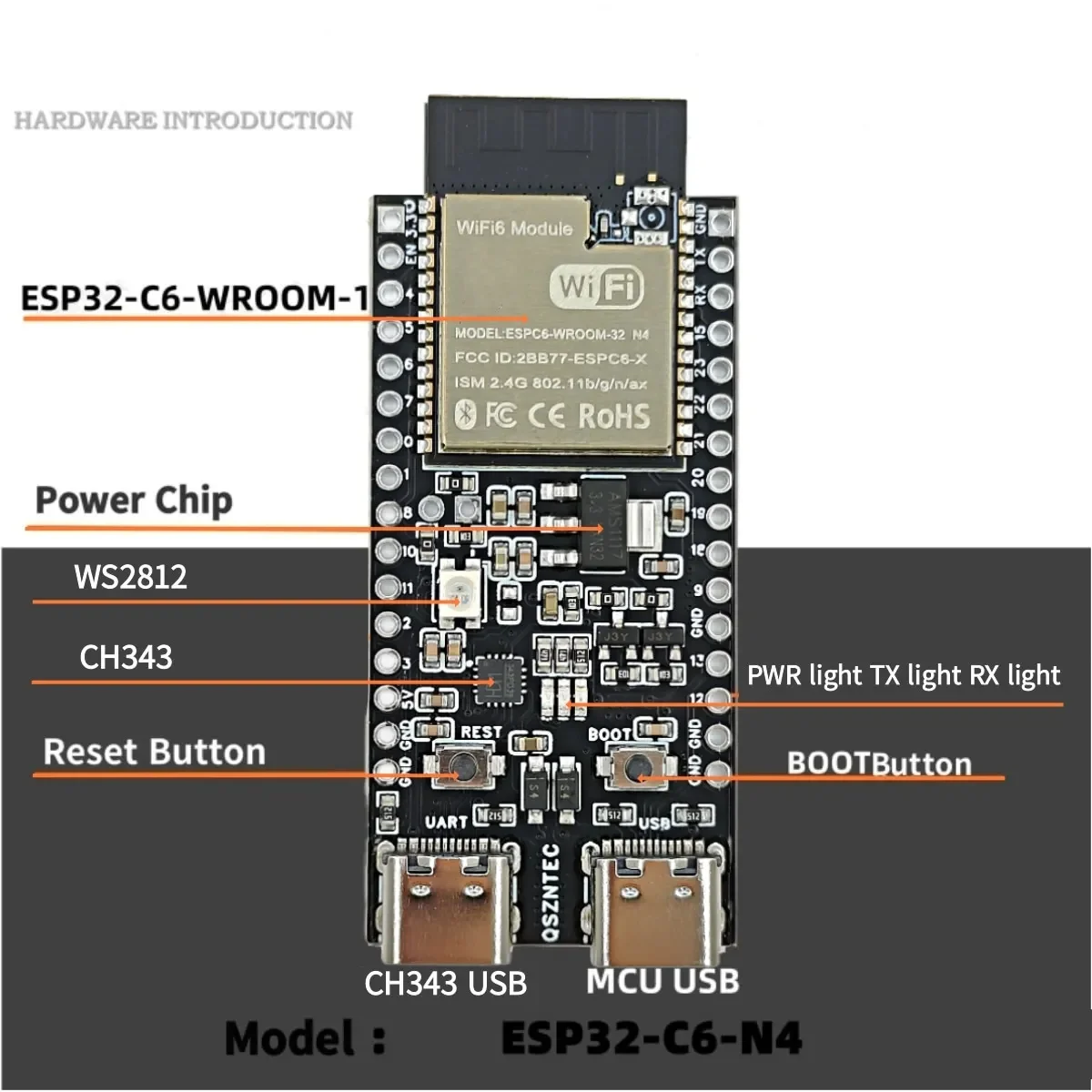 ESP32-C6 ESP32 WiFi + Bluetooth Internet des objets double carte de développement type-c carte de base ESP32-C6-DevKit fil C/Zigbee - imagen 3