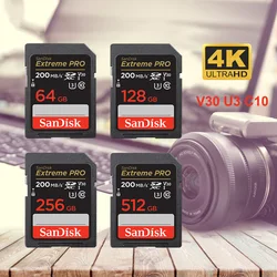 Tarjeta SD SanDisk Extreme PRO, 32GB SDHC UHS-I, tarjeta Flash de 64GB, tarjeta de memoria de 128GB, tarjeta SD de 256GB y 512GB, máximo 200MB/s para vídeo 4K UHD