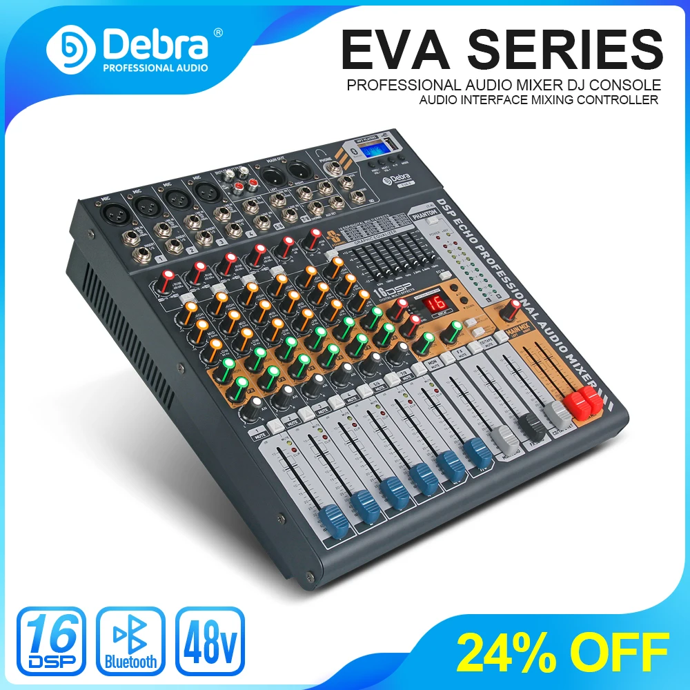 Debra Audio EVA 6/8/12 canales mezclador de Audio Dj Consoler con 48V Phantom Power USB Bluetooth para grabación de escenario - imagen 2
