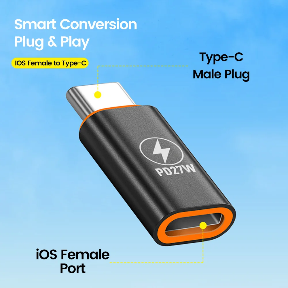 Adaptador PD27W tipo C a ios, transferencia de datos de carga rápida, convertidor tipo C macho a Lightning hembra para iphone 15 16 Samsung - imagen 3