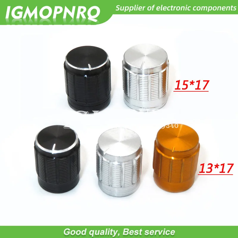 Potenciómetro de aleación de aluminio, 10 piezas, 13x17mm, 15x17mm, 13x17, 15x17, interruptor de rotación, perilla de control de volumen, color negro, plateado y dorado