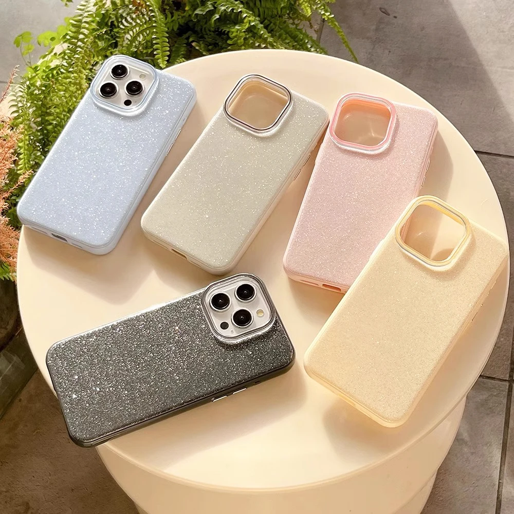 Funda híbrida de lujo con purpurina de Color caramelo para iPhone 17 Air 16 16E 15 14 13 12 11 Pro Max Plus, funda trasera dura de silicona suave