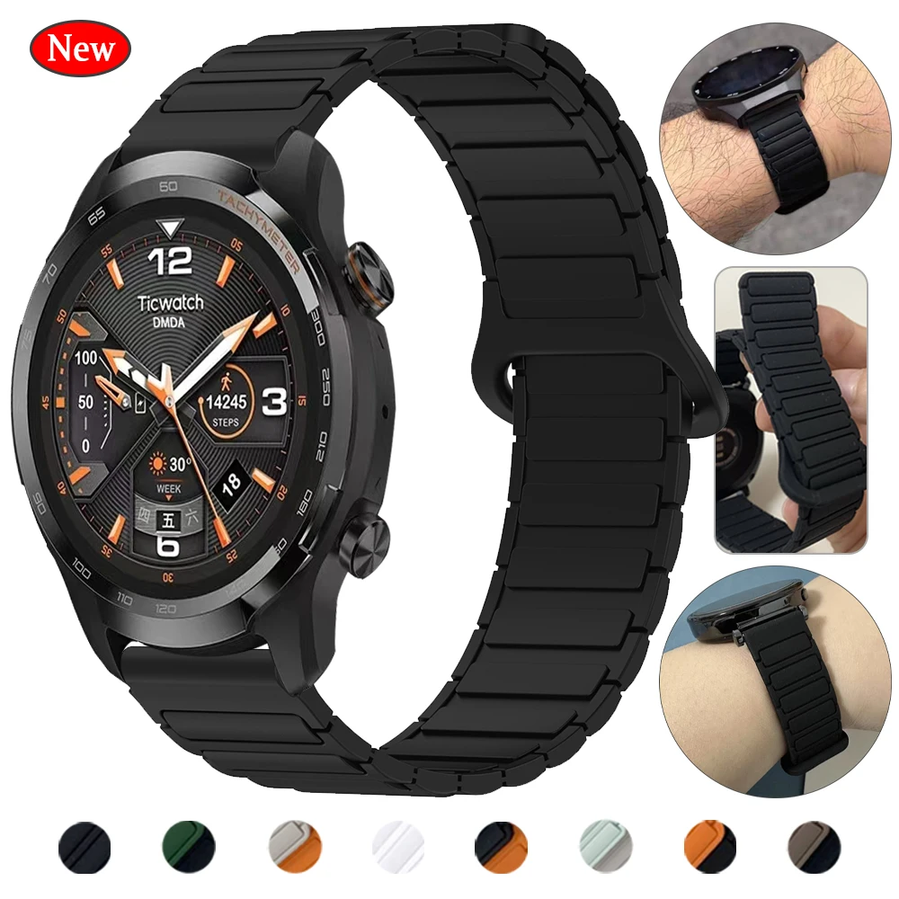 Correa de silicona magnética para reloj TicWatch Pro 3 Ultra GPS/LTE E2 E3 S2 Pro X GTW 2021, repuesto de pulsera deportiva, 20mm/22mm - imagen 2