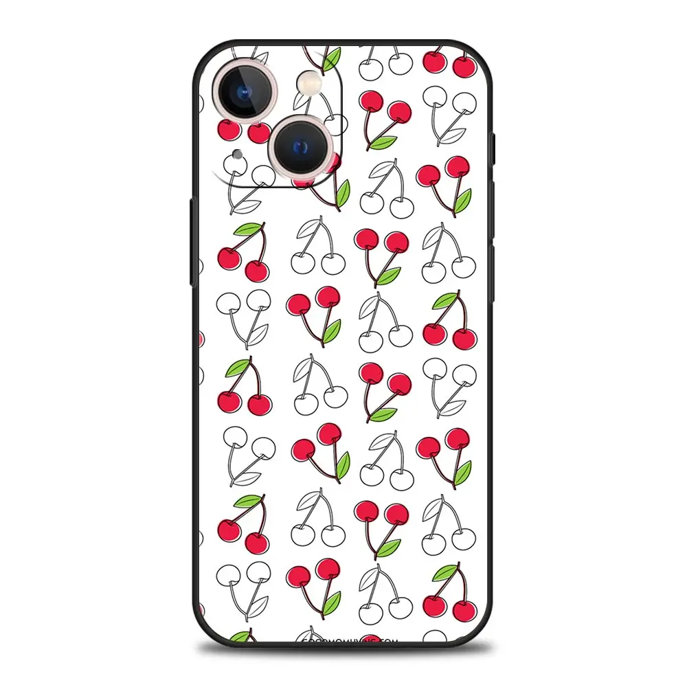 Bonita funda de teléfono con lazo de cereza para iPhone 16 13 15 14 12 11 Pro MAX XR X SE XS 7 8 Plus, funda suave de TPU - imagen 2