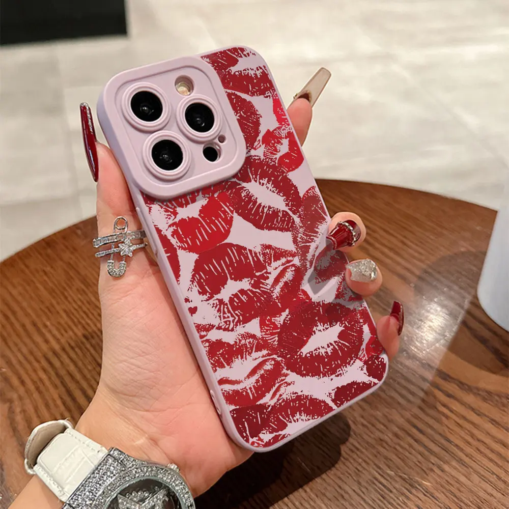 Funda de teléfono con pantalla completa de pupila de lujo con labios rojos sexys para iPhone 16 15 14 13 12 11 X XR Xs 8 7 Plus Pro Max, funda trasera de silicona - imagen 5