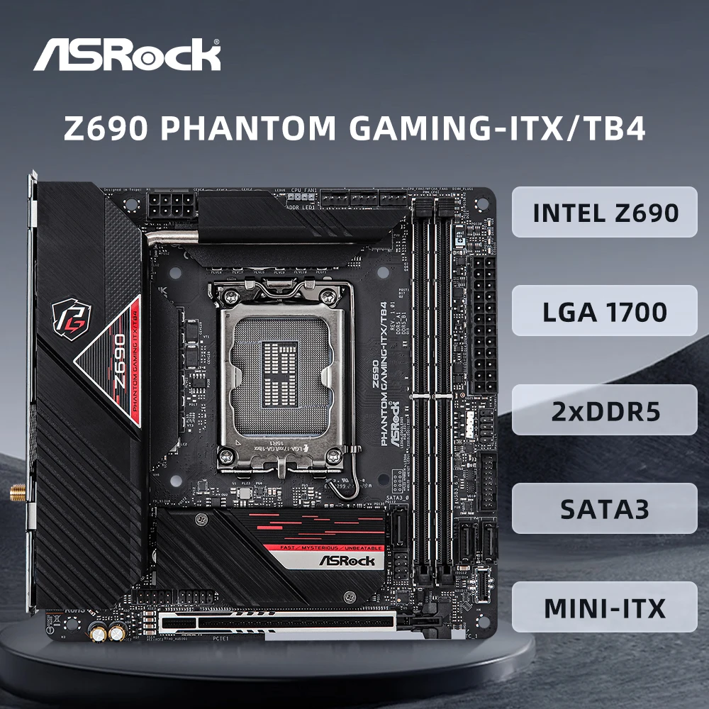 Placa base ASRock Z690 PHANTOM GAMING-ITX/TB4 compatible con Socket LGA1700 i9-14900K I5-12400F CPU 4xDDR5 USB3.2 Gen2 M.2 PCIe5.0