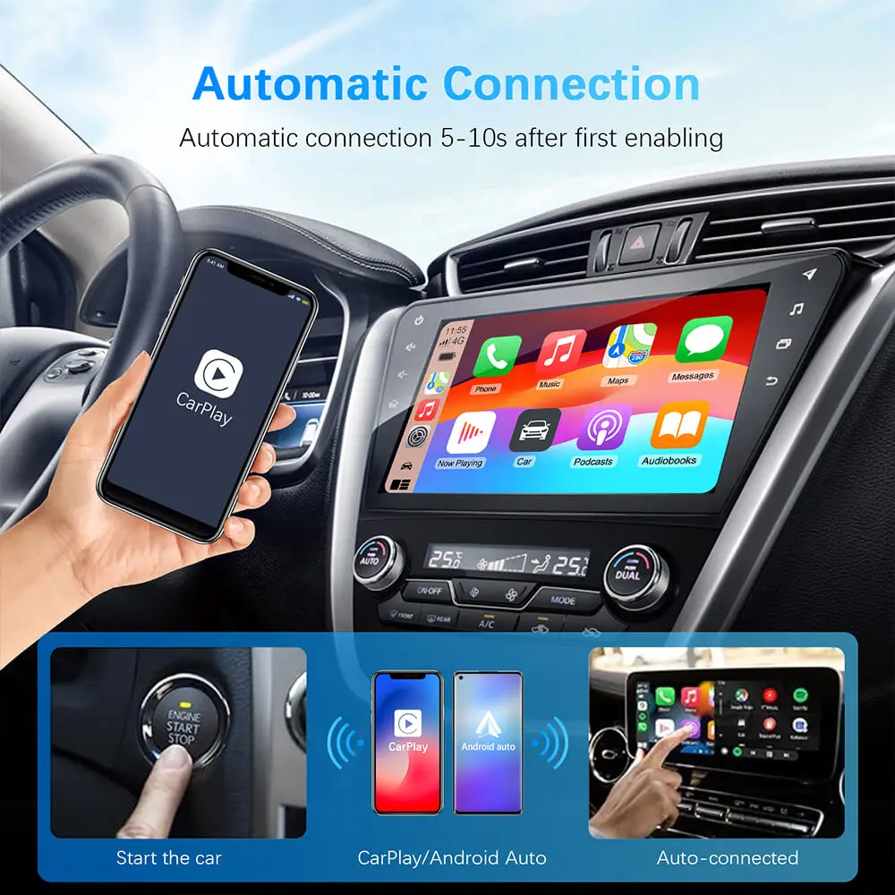 Adaptador 2 en 1 cableado a inalámbrico CarPlay Android Auto para estéreo de coche OEM con USB Plug and Play - imagen 5