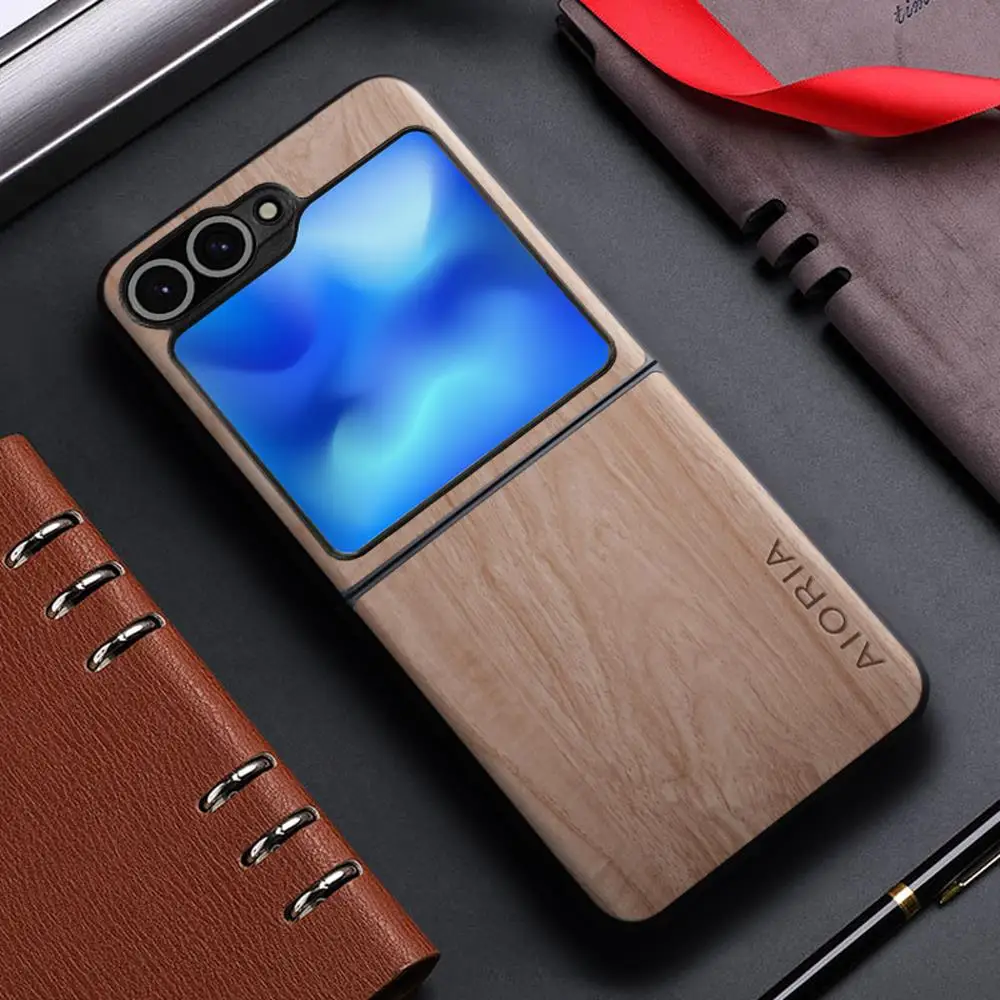 Funda para Samsung Galaxy Z Flip 7 FE 6 5 4 3 5G funda de madera de bambú patrón PU Funda de cuero para galaxy z flip7 fe zflip7 fe - imagen 4