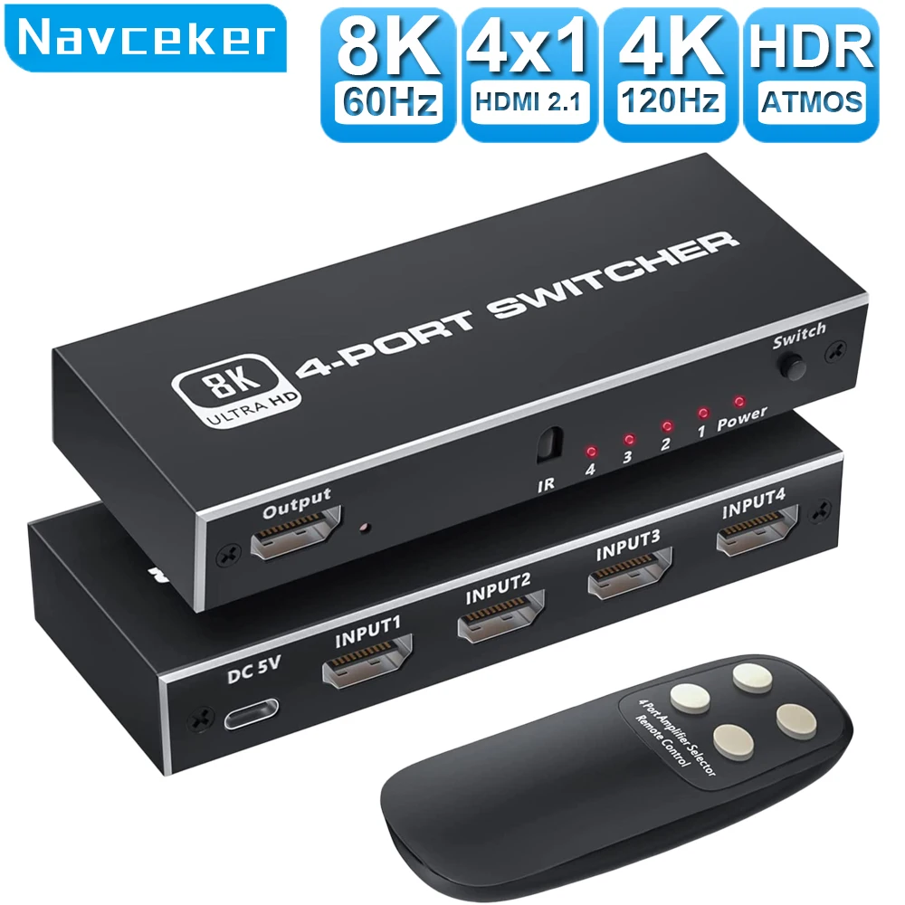 Conmutador HDMI 2.1 4x1 y 2x1 con control IR para PS5 PS4 Proyector - imagen 5