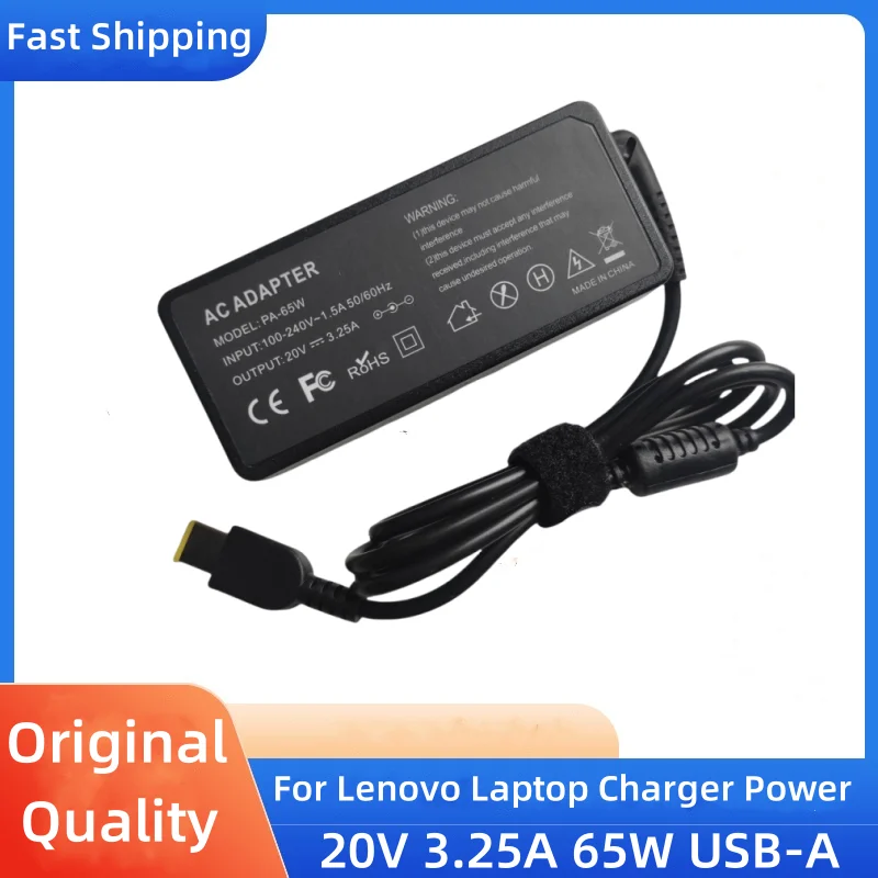 20V 3.25A 65W USB AC cargador de ordenador portátil adaptador de corriente para Lenovo Thinkpad X301S X230S G500 G405 X1 carbono E431 E531 T440s Yoga 13