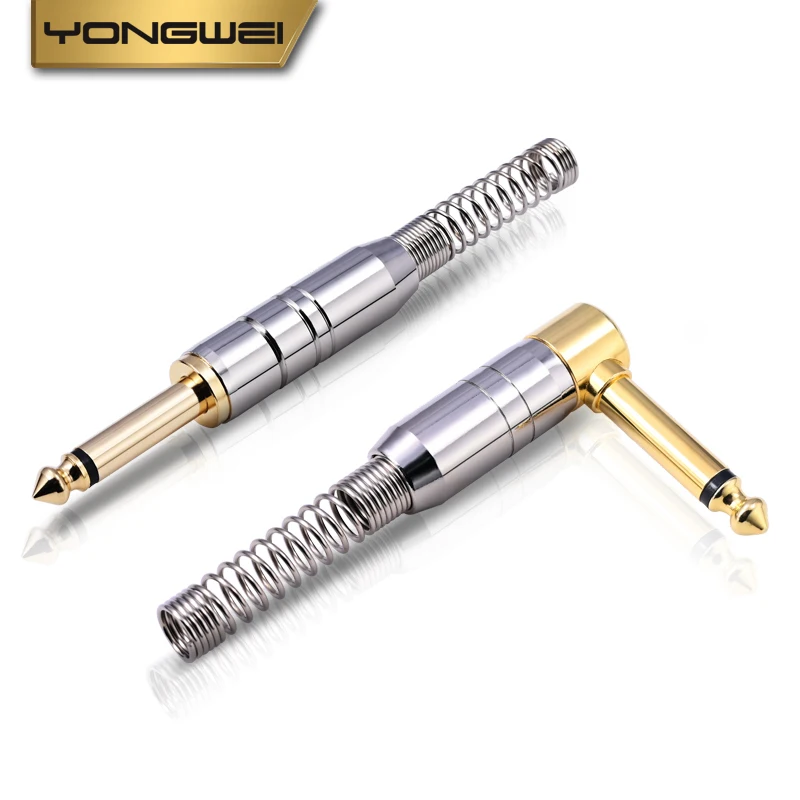 YONGWEI 6,5mm Mono/Stereo Audio soldado conector macho clavija curva guitarra, amplificador, mezclador, caja de altavoz, micrófono 6,35mm