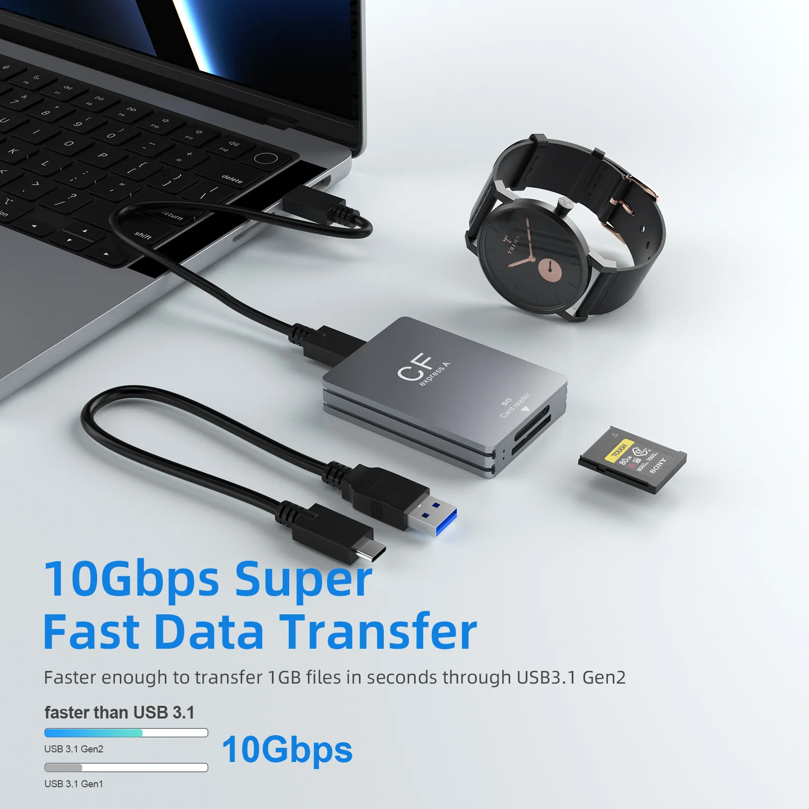 UTHAI CR349 Accesorios para computadora portátil USB 3.2 Gen2 Cámara de 10 Gbps CFexpress Tipo A Tarjeta de Memoria Cámara SD Lector de Tarjetas 2 en 1 - imagen 2