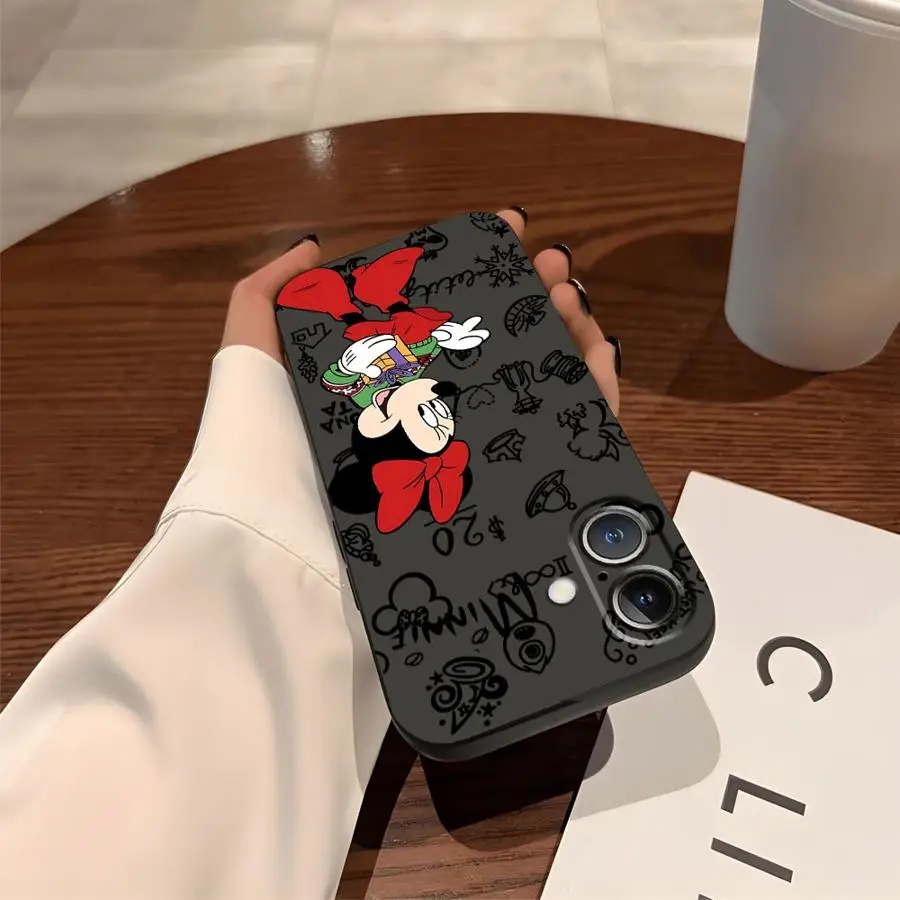 Funda navideña de Mickey Minnie para iPhone 15 16 14 Plus 7 8 XR 13 12 11 17 Pro Max XS Max 17Air, funda suave negra para teléfono - imagen 3