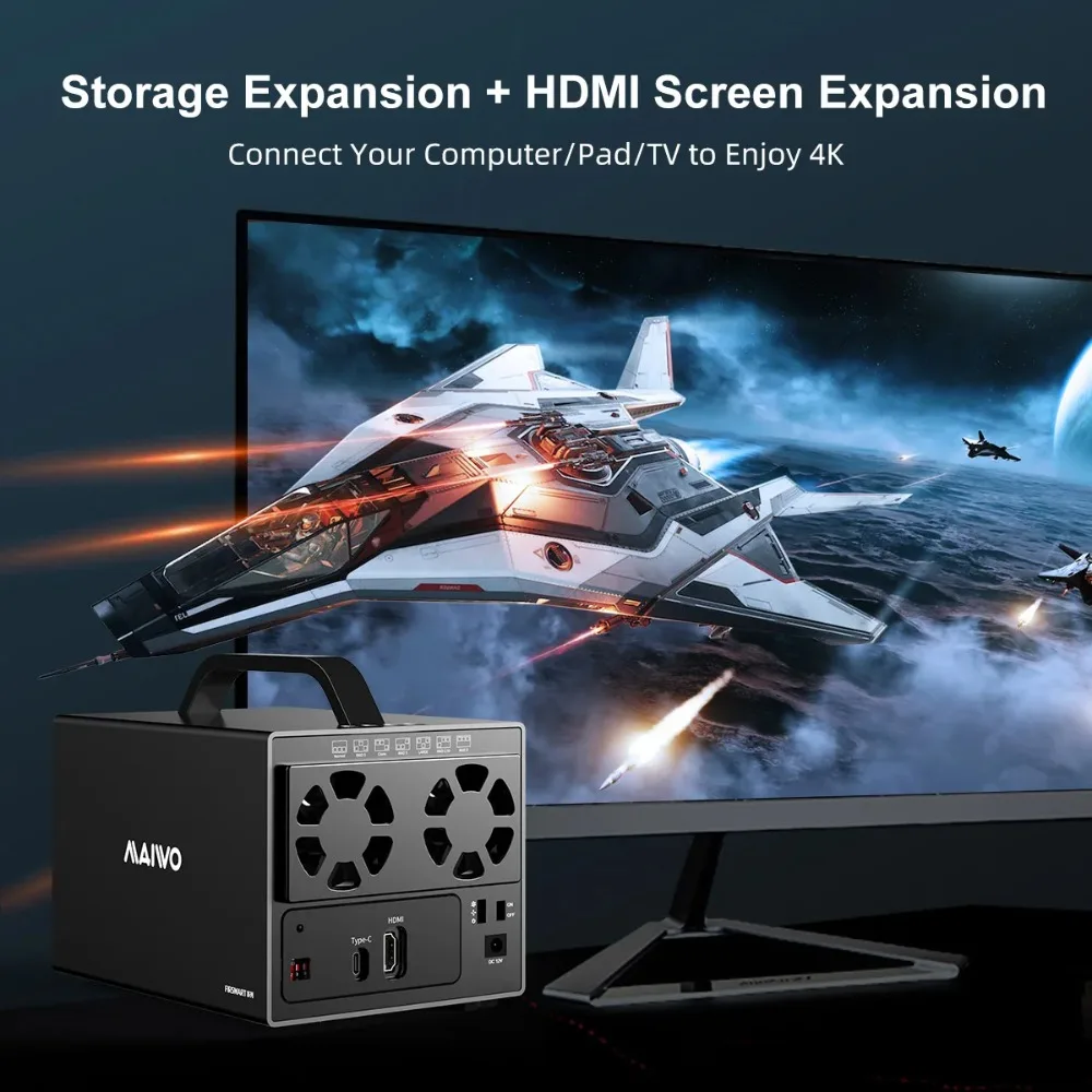 MAIWO-carcasa de disco duro externo RAID de 4 bahías, con puerto HDMI de 3,5 pulgadas, tipo C a SATA, HDD, SSD, compatible con 7 modos RAID - imagen 4