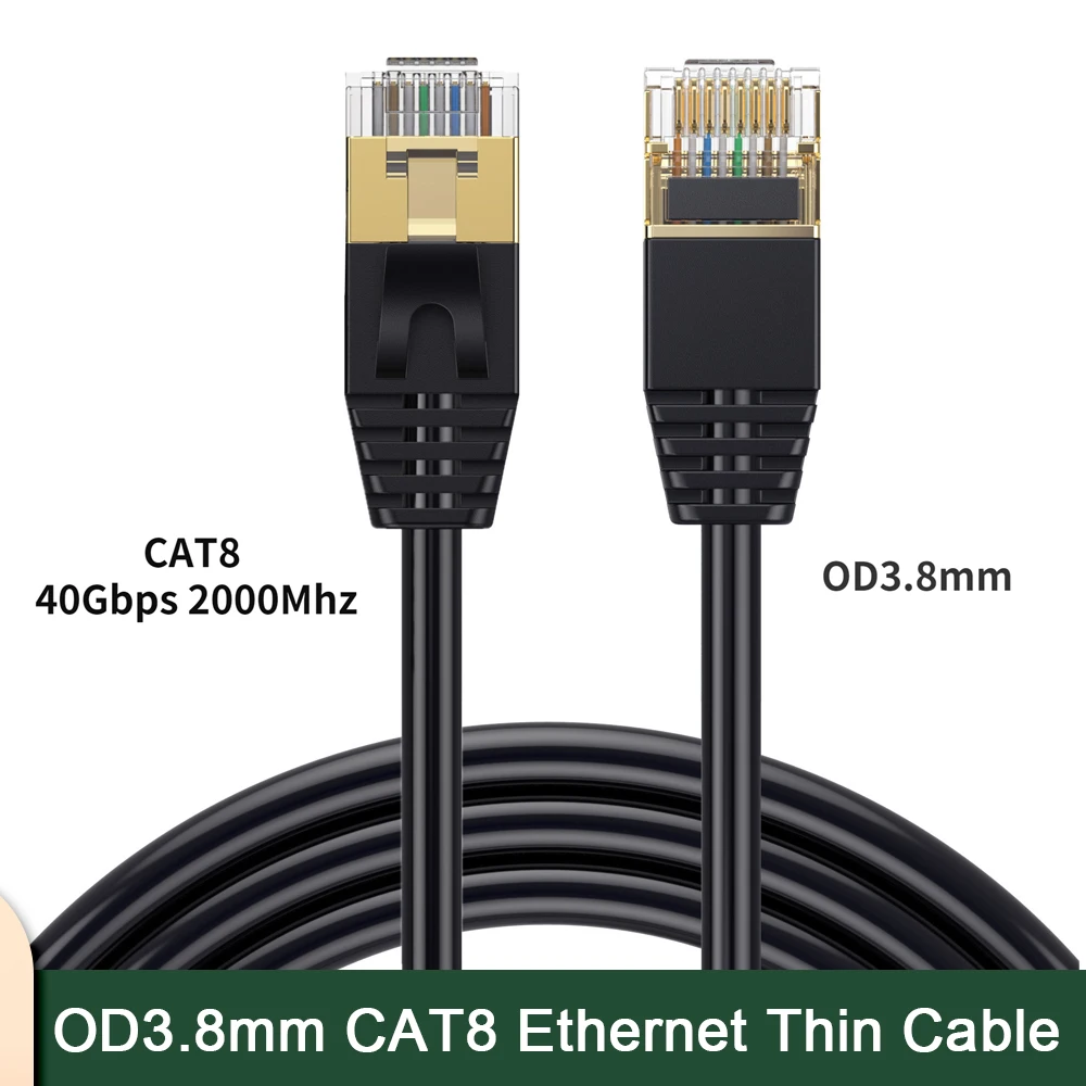 Cable Ethernet RJ45 CAT8 de alta velocidad OD3.8mm 2000MHz 10Gbps Cat 8 Cable de puente fino para conectividad de computadora de red 5G