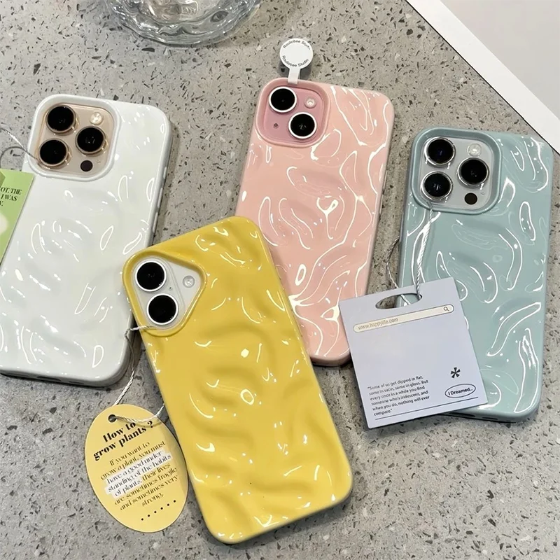 Funda de teléfono suave con diseño de pliegue ondulado de silicona suave de lujo para iPhone 16 17 Pro Max 15 Pro 14 13 12 11 Plus cubierta trasera de parachoques de caramelo - imagen 4