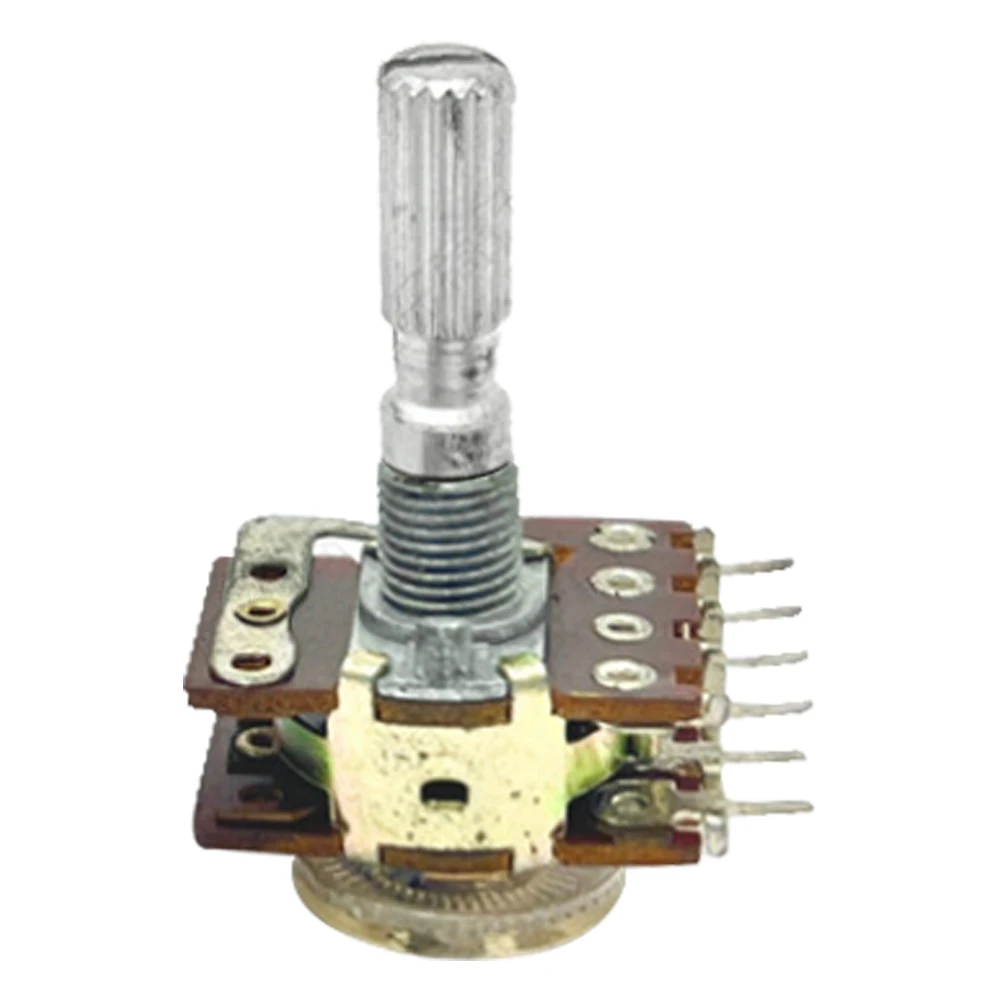Potenciómetro de Control de volumen de Audio escalonado Dual B100K para amplificador de Audio con grifo de ruididad 16 tipo 8 pines eje de 25mm - imagen 2
