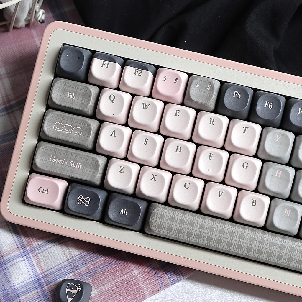 Juego de teclas con tema de conejo en polvo gris, perfil de cereza, teclas originales personalizadas hechas a mano para teclado mecánico, accesorios de regalo - imagen 5