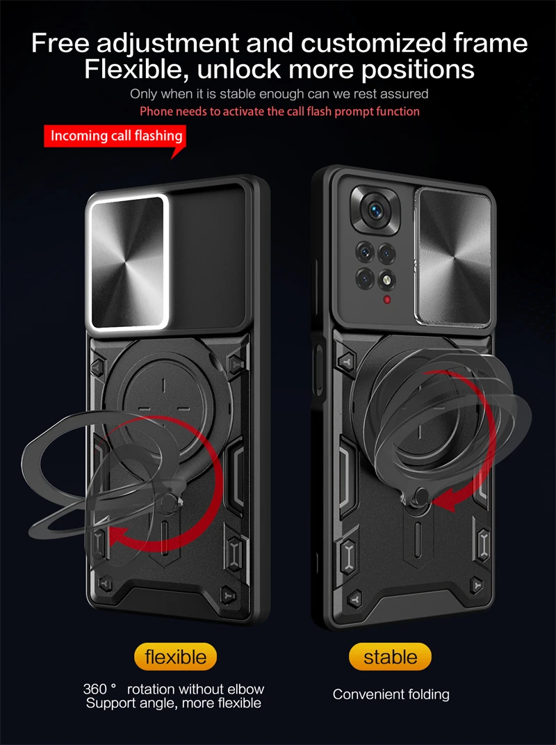 Funda de teléfono para Xiaomi Redmi Note 11 Pro, soporte de anillo magnético para coche, carcasa trasera, armadura de cámara deslizante - imagen 4