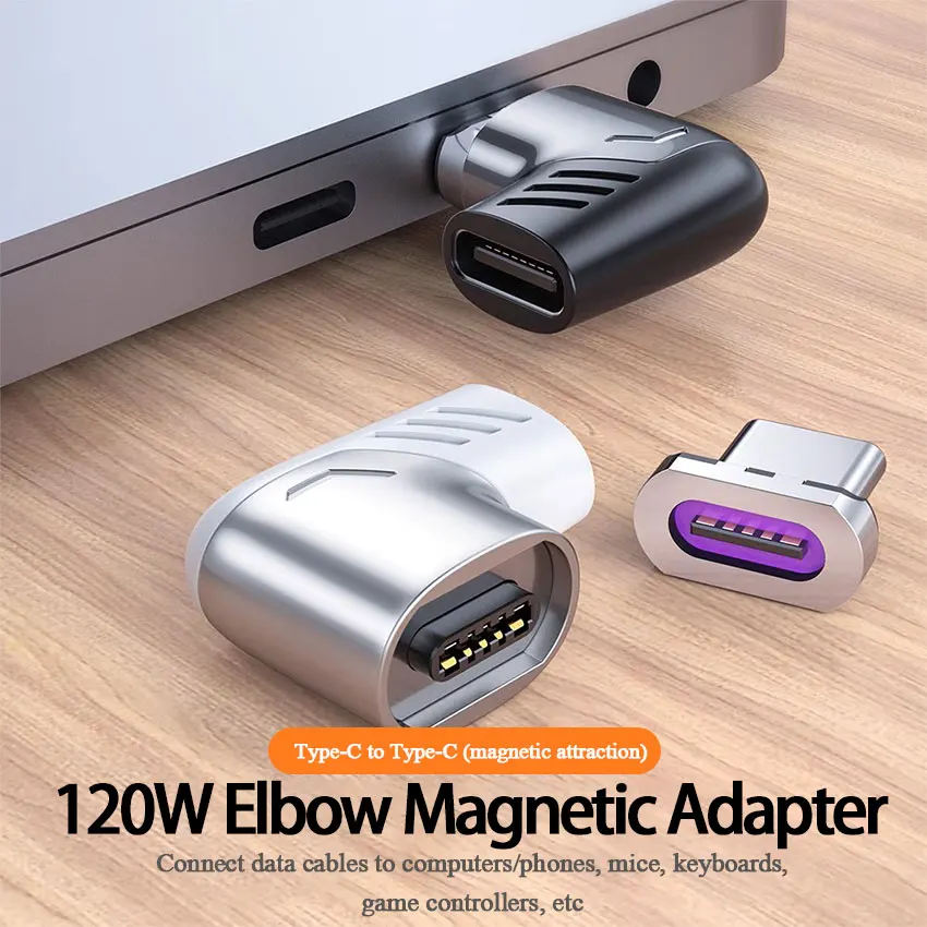 1 Uds 120W Usb C a tipo C adaptador magnético carga rápida Usb tipo C convertidor magnético Cable magnético conector Usbc de ángulo recto - imagen 4