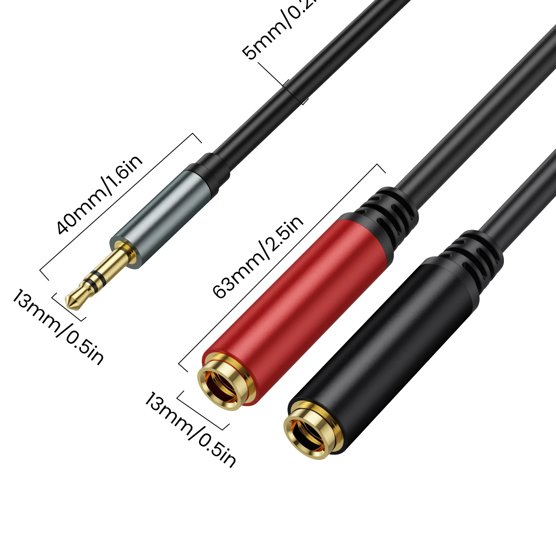 TRS estéreo macho de 3 polos de 3,5 mm a dos cables de conexión estéreo hembra TS de 6,35 mm (1/4 pulgadas), cable adaptador divisor en Y de 6,35 y 6,5 mm - imagen 2