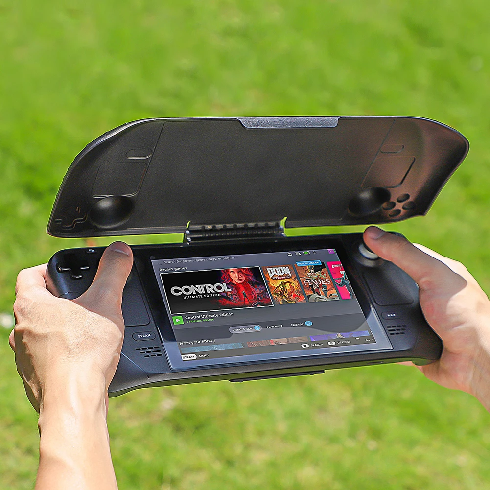 Funda protectora para consola Steam Deck, cubierta trasera + soporte, carcasa de refrigeración, accesorios de juego