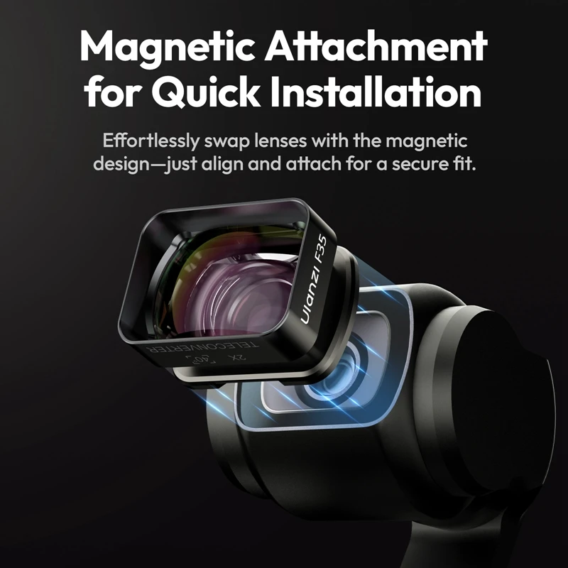 Ulanzi F35 Pocket 3 Lente gran angular / teleobjetivo para DJI Osmo Pocket 3 Accesorio magnético para fotografía Instalación rápida - imagen 5