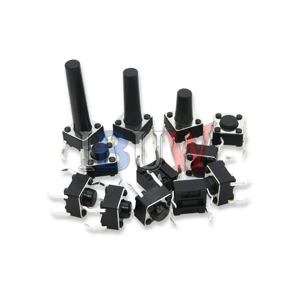 100 Uds interruptor táctil de botón 6x6x4,3 6x6x5 6x6x6 6x6x7 6x6x8 botón DIP 4 pines Interruptor táctil para luz DIP4 táctil de alta calidad 6*6*5 - imagen 2