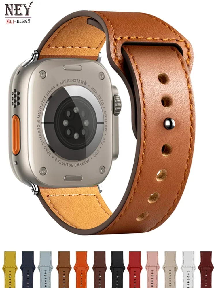 Correa de cuero para Apple watch 10 46mm banda Ultra 2 49mm 44mm 40mm 42mm pulsera deportiva iWatch serie 9 8 7 5 6 se 41mm/45mm - imagen 2