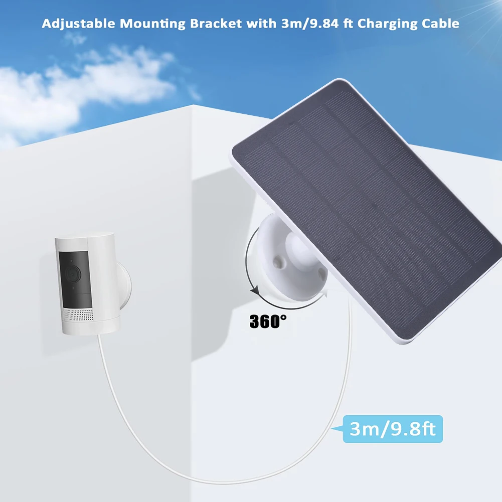 Cargador de cámara de seguridad IP de 20W, Panel Solar portátil a prueba de agua IP65, de foco para cámara de anillo giratorio 360/cámara de anillo Stick Up - imagen 3