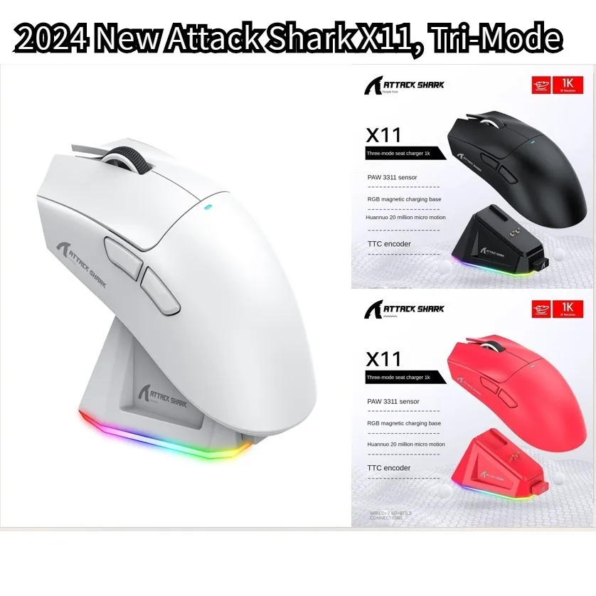 Ratón inalámbrico Bluetooth Attack Shark X11 PAW3311, ratón para juegos de PC RGB 2,4G 400IPS - imagen 2