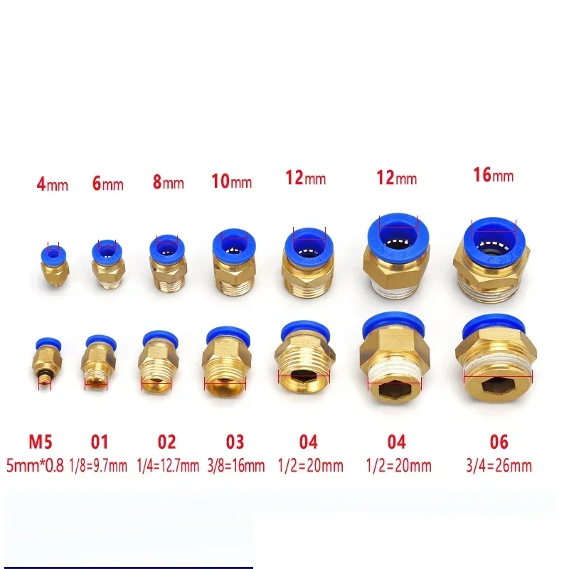 100 Uds accesorios neumáticos conectores de manguera PC 4mm 6mm 8mm 10mm rosca macho PT 1/4 1/8 1/2 piezas neumáticas de ajuste de liberación rápida - imagen 5