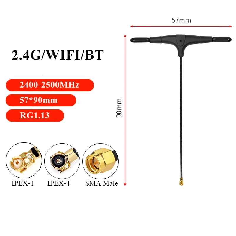 Antena T dipolo omnidireccional de 2,4G, U.FL MHF4 TBS de largo alcance, juguete RC para Drones de carreras con visión en primera persona, BETAFPV ELRS Nano receptor, piezas DIY - imagen 2