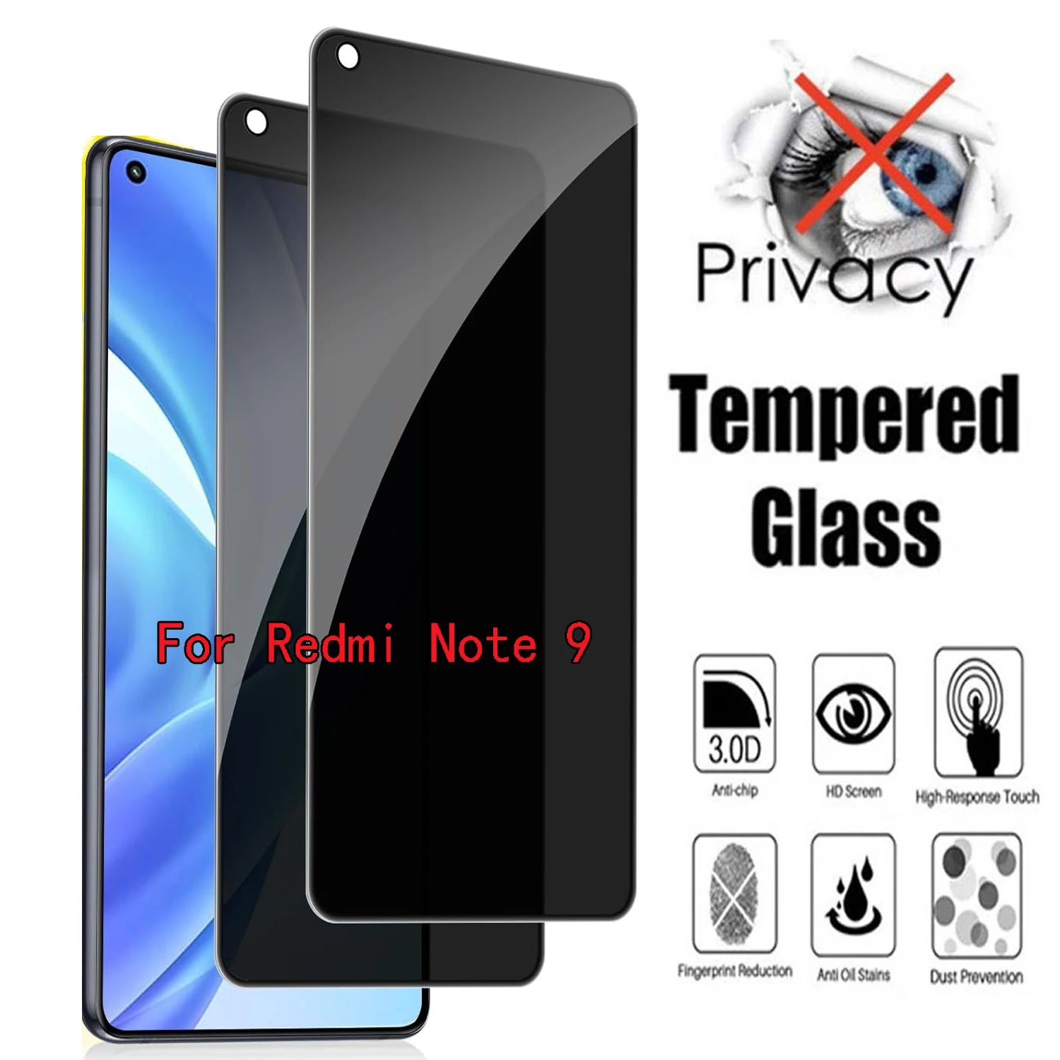 2 uds 9H vidrio templado de privacidad para Redmi Note 9 5G película protectora de pantalla antiespía - imagen 2