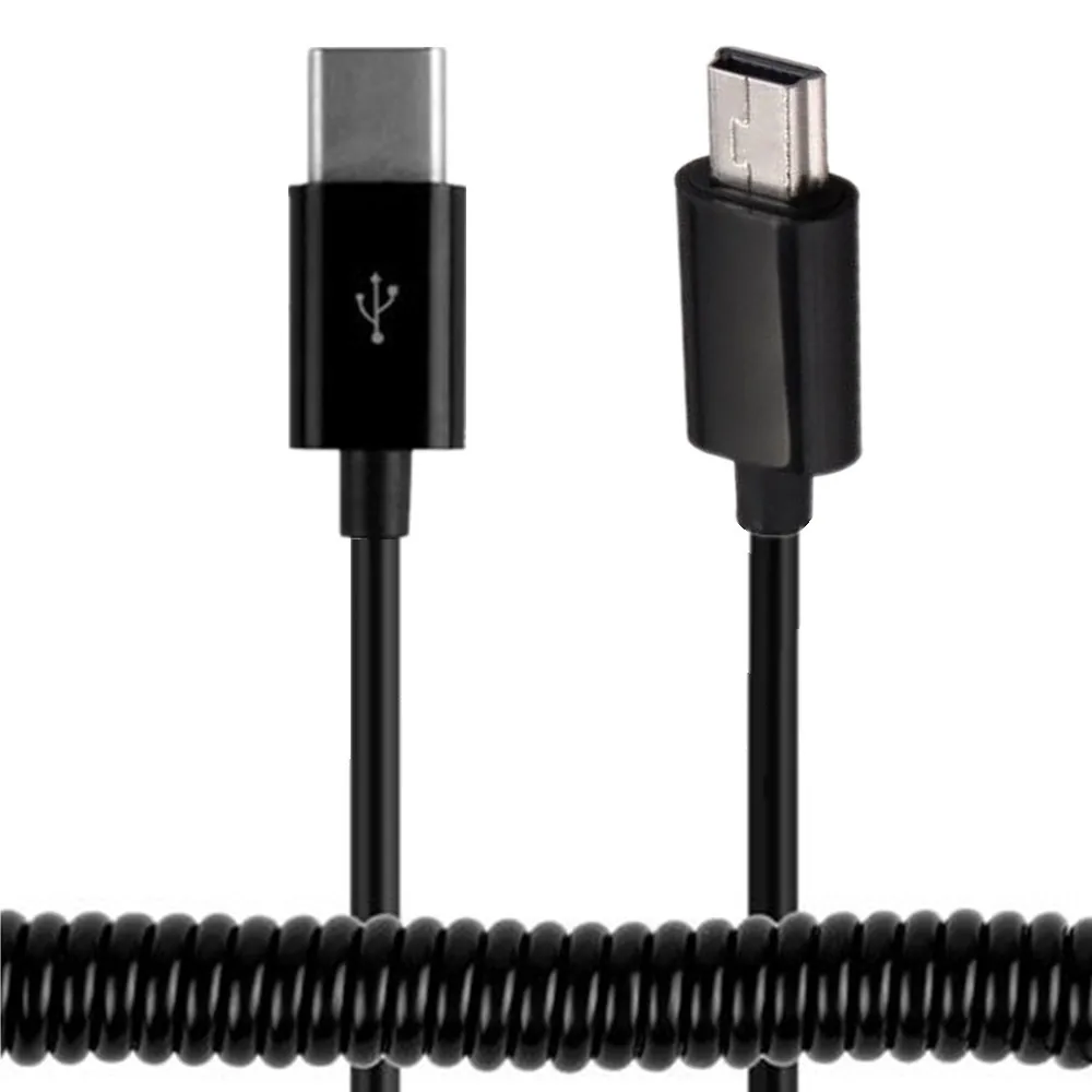 Cable espiral USB 3,1 tipo C macho a USB 2,0 Micro 5 pines y Mini USB, Cable de rizo de resorte elástico de 1m 3m - imagen 3