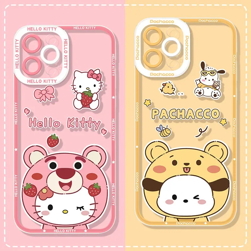 Sanrio funda Pachacco Hello Kitty para Samsung Galaxy S24 Ultra S23 S22 S21 Plus S20 FE S10 Note 20 10 Pro A14 A34 A54, cubierta transparente - imagen 4