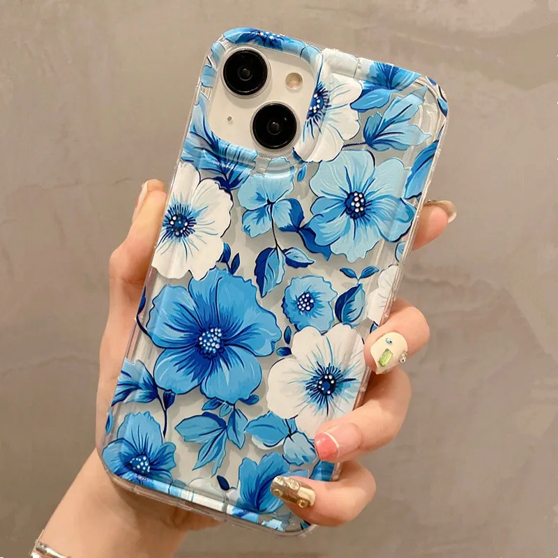 Funda de teléfono transparente con estampado gráfico de flores para iPhone 15, funda para iPhone 11 13 12 14 16 Pro Max XR X Xs Max 6 7 8 Plus SE 2022 - imagen 3