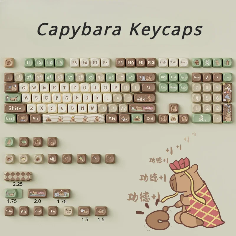 131 teclas Capybara Keycap lindo dibujos animados sublimación OQO Keycap personalizado DIY Teclado mecánico personalizado Keycap verde marrón - imagen 3