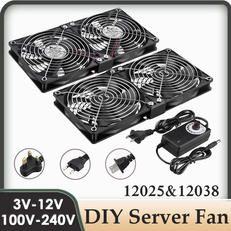 Gdstime-ventilador de 120mm, 12V, 220V, doble bola, 12025, ventilador de servidor con controlador, máquina Btc, estación de trabajo, gabinete, ventilador de radiador