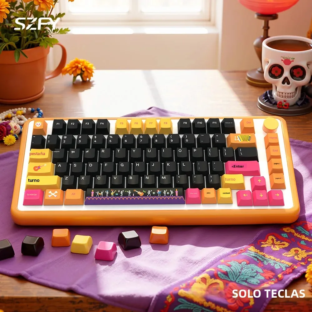 Juego de teclas PBT Day of the Dead de 135 teclas, perfil Cherry para teclado mecánico 61/87/104/108