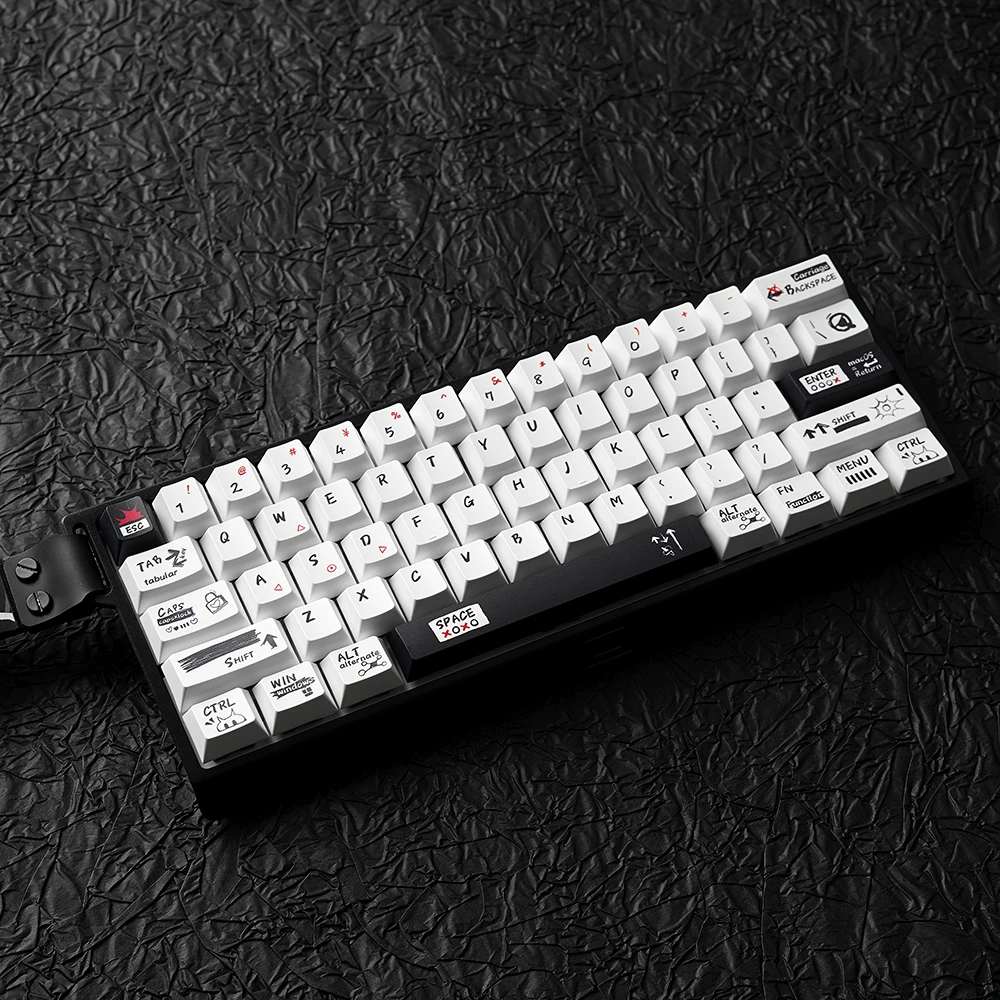 Teclas negro blanco Simple pintado a mano Graffiti misterioso tema de fuego negro Material Pbt cereza teclas personalizadas 136/139 teclas - imagen 4