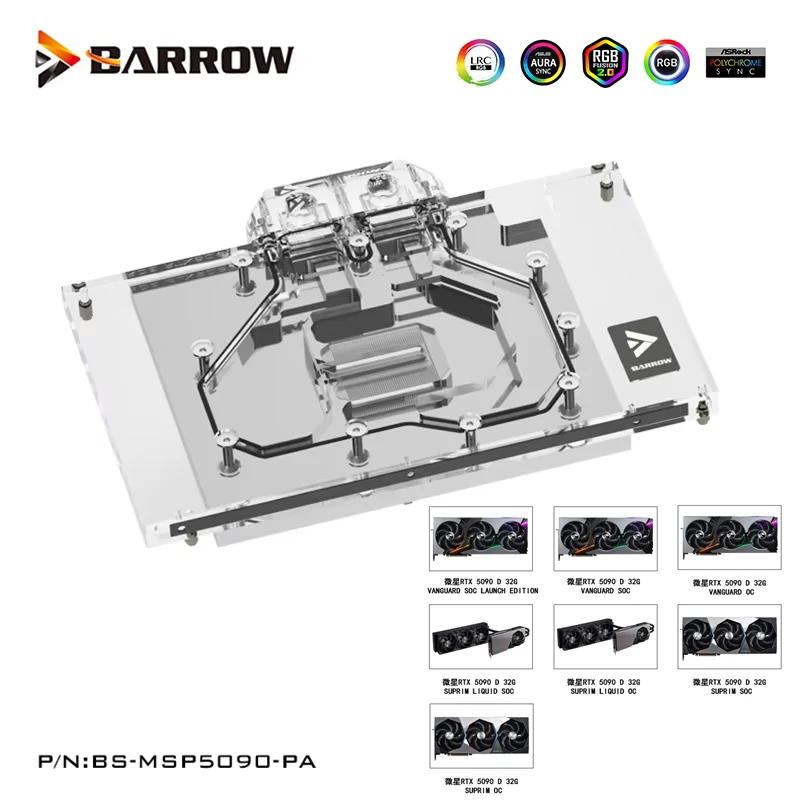 Barrow GPU bloque de agua para MSI RTX 5090 D 32G SUPRIM LIQUID OC,VANGUARD SOC lanzamiento tarjeta de edición enfriador, BS-MSP5090-PA - imagen 2