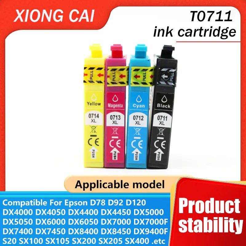 Cartuchos de tinta T0711/T0712/T0713/T0714 - Compatible con impresoras Epson Stylus SX410/SX510W/SX115/SX215/SX415/SX515/BX310FN/B40W