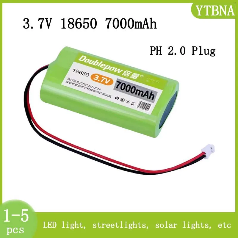 3,7 V 18650 7000mAh batería recargable luz LED Altavoz Bluetooth luces solares farolas equipo de monitoreo + enchufe PH 2,0