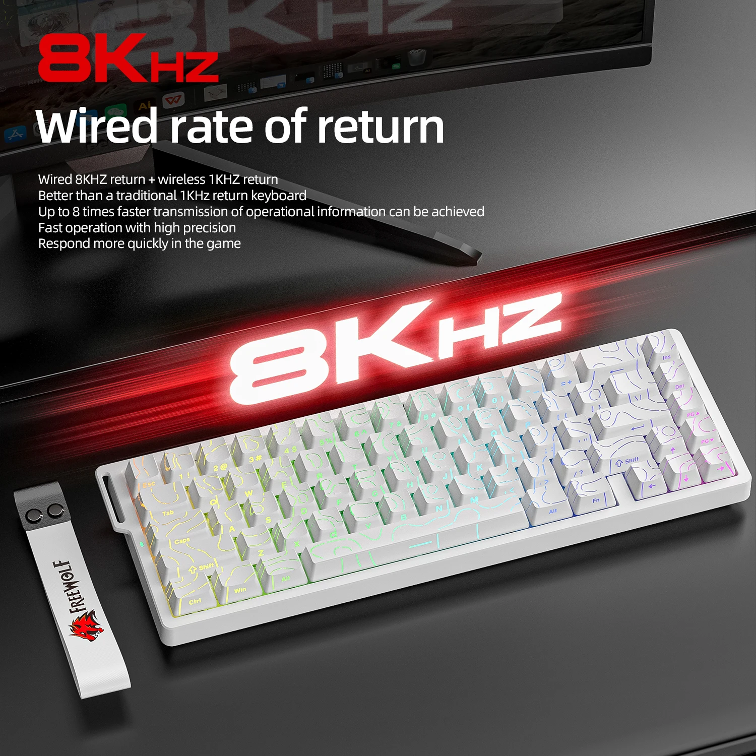 Interruptores magnéticos de teclado mecánico para juegos F68Pro de 8KHz, disparador rápido, tres modos con cable/inalámbrico, RGB compacto 68% intercambiable en caliente - imagen 2