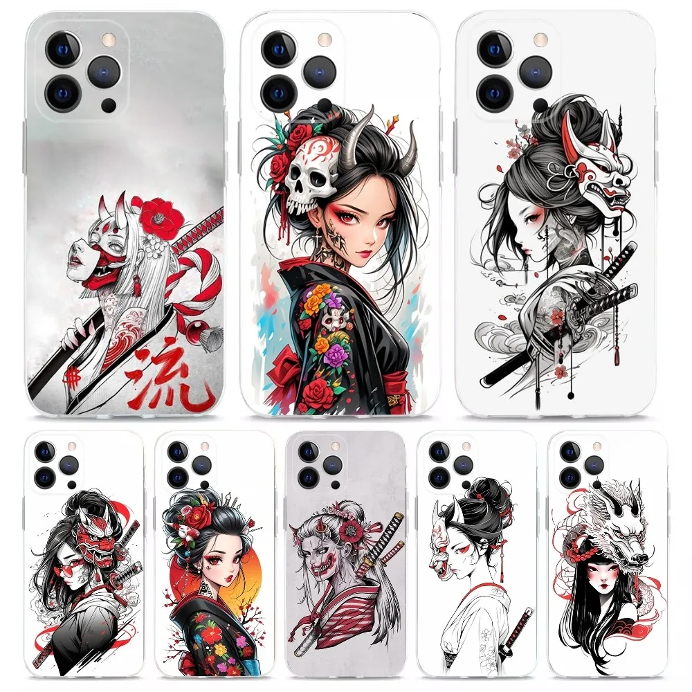 Funda de teléfono de Geisha japonesa para mujer, carcasa transparente para iPhone 16,15,14,13,12,11 Plus,Pro,Max,XR,XS,X,7,8 Plus,SE,Mini