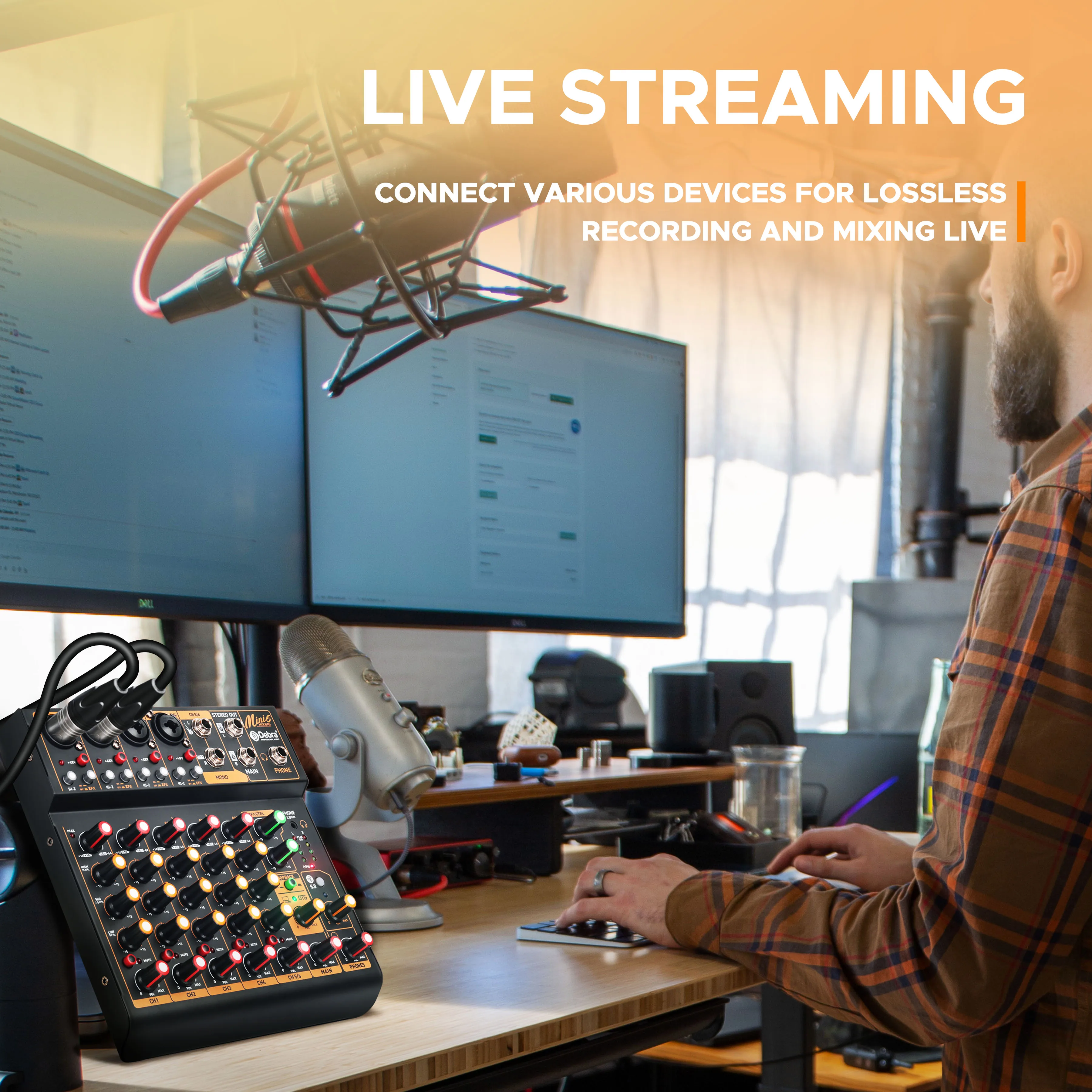 Mezclador de interfaz de Audio de Metal Debra Mini6 de 6 canales con efecto repetido de retardo Bluetooth OTG para consola mezcladora de sonido grabación de PC - imagen 3