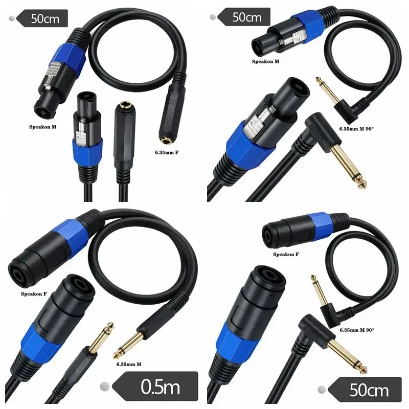 Cable de altavoz Speakon macho hembra a 6,35 mm TS Mono codo de 90 grados OD8.0 mm cobre puro 0,6 m2
