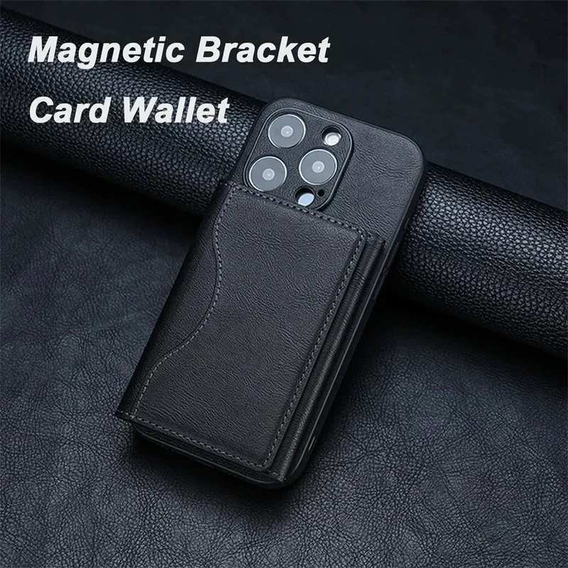 Funda de cuero con tarjetero plegable magnético para IPhone 17 Air 16 E 15 14 13 12 11 Pro Max Plus 16E Magsafe Mag cubierta segura - imagen 3