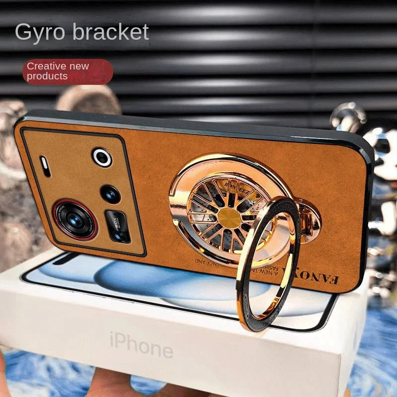 Para Nubia Z70 Ultra funda de cuero PU suave con soporte anillo giroscópico funda protectora trasera para Nubia Z70 Z60 Z50 Ultra Z60S Pro Shell - imagen 5